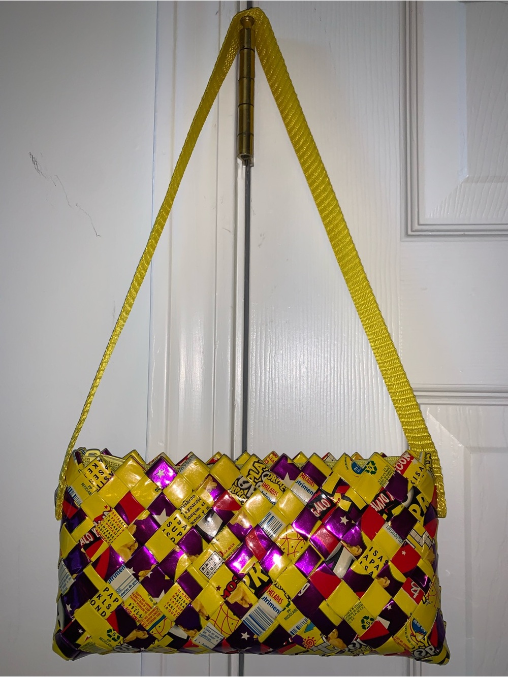Bright Yellow Mixed-Accent Woven Crossbody Bag